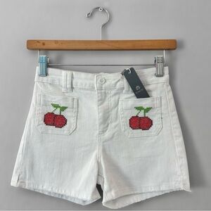 New Tractr White Jean Shorts with Cherry Embroidery Size 10 Kid Girls